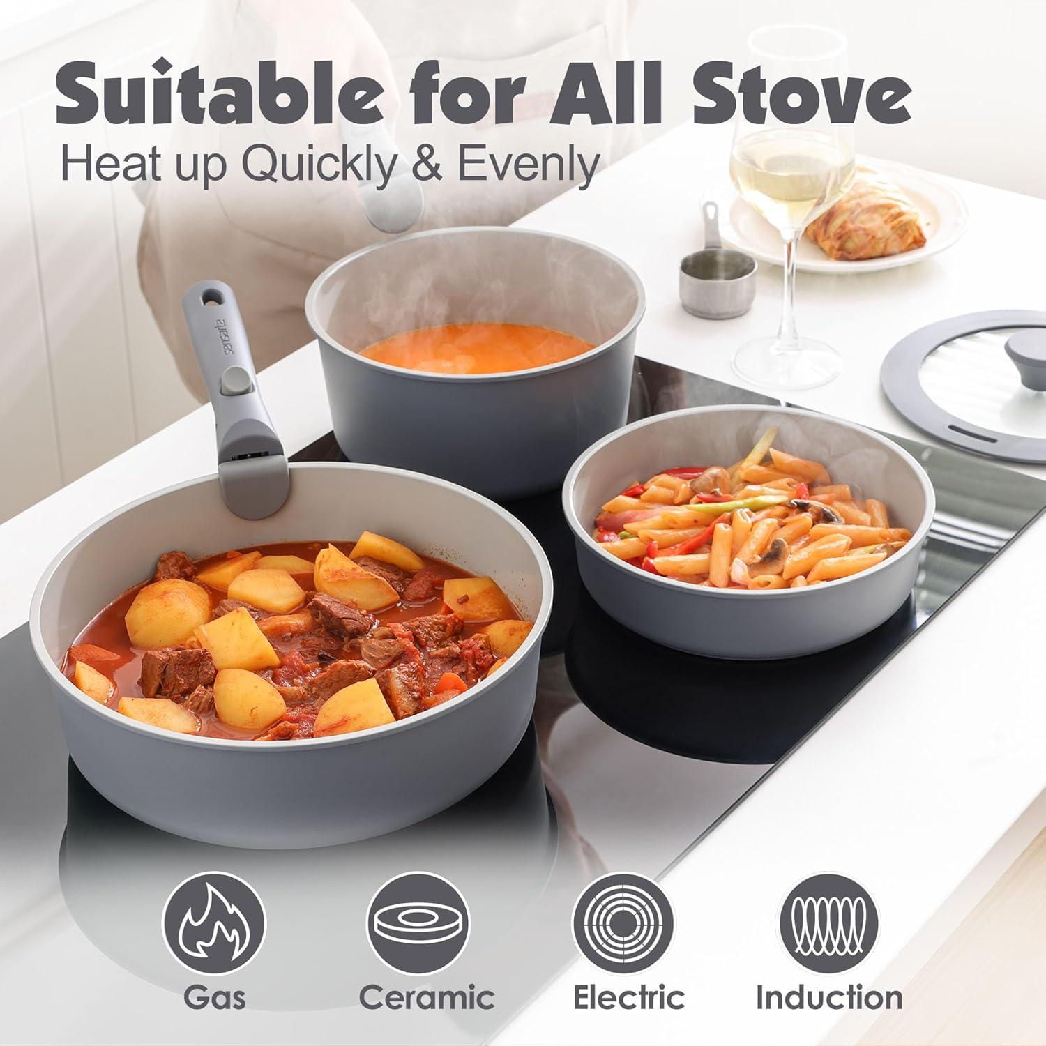 image:imageSENSARTE 24 Piece Pots and Pans Set Nonstick Detachable Handle Cookware Induction Kitchen Cookware Set with Removable Handle Healthy Non Stick for RV DishwasherOven Safe BlackGray