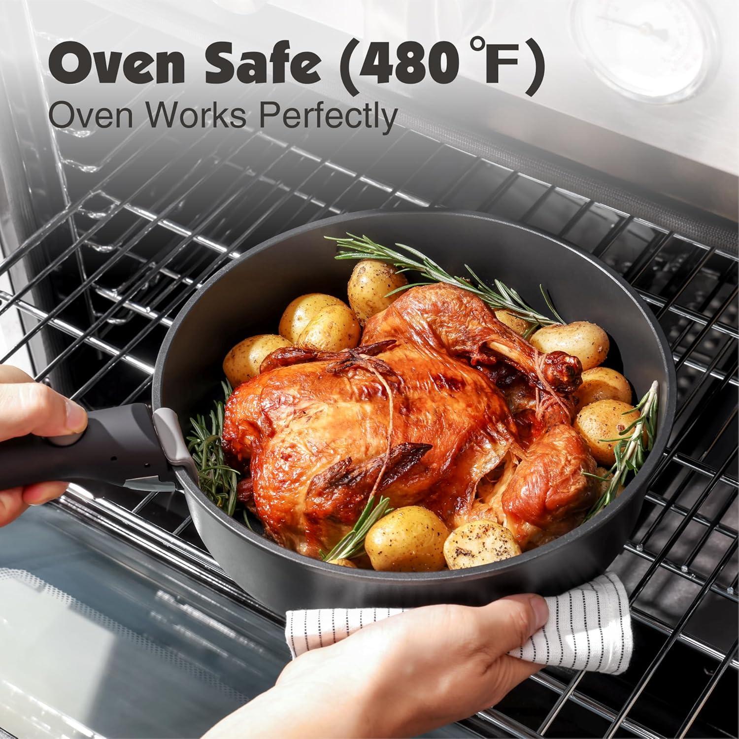 image:imageSENSARTE 24 Piece Pots and Pans Set Nonstick Detachable Handle Cookware Induction Kitchen Cookware Set with Removable Handle Healthy Non Stick for RV DishwasherOven Safe BlackBlack