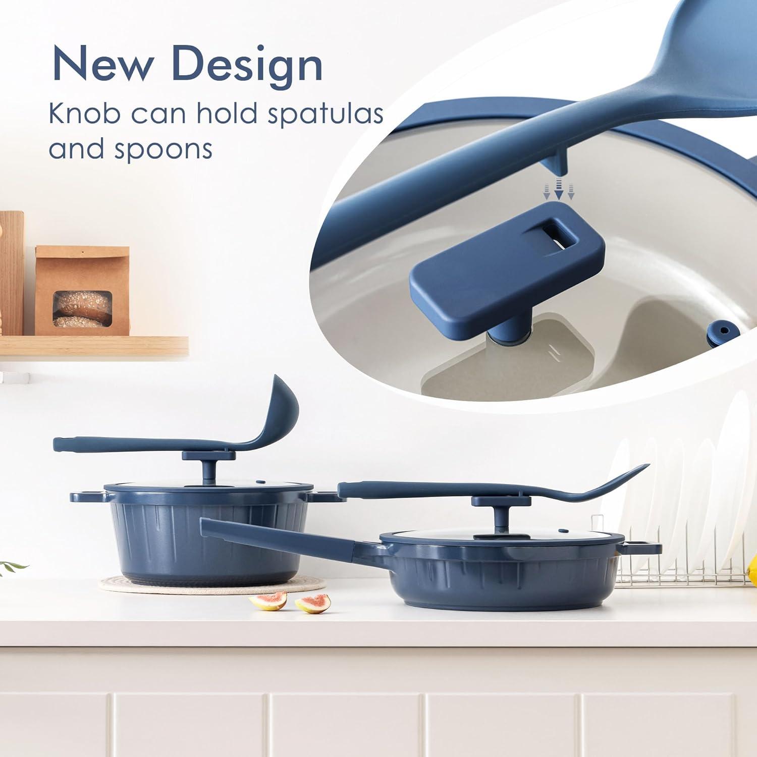 image:imageSENSARTE Ceramic Cookware Set Nontoxic 14 Pcs Nonstick Pots and Pans Set Dishwasher Safe Induction Cookware Healthy Kitchen Cooking Set PFOAPFASPTFE FreeVelvet Blue