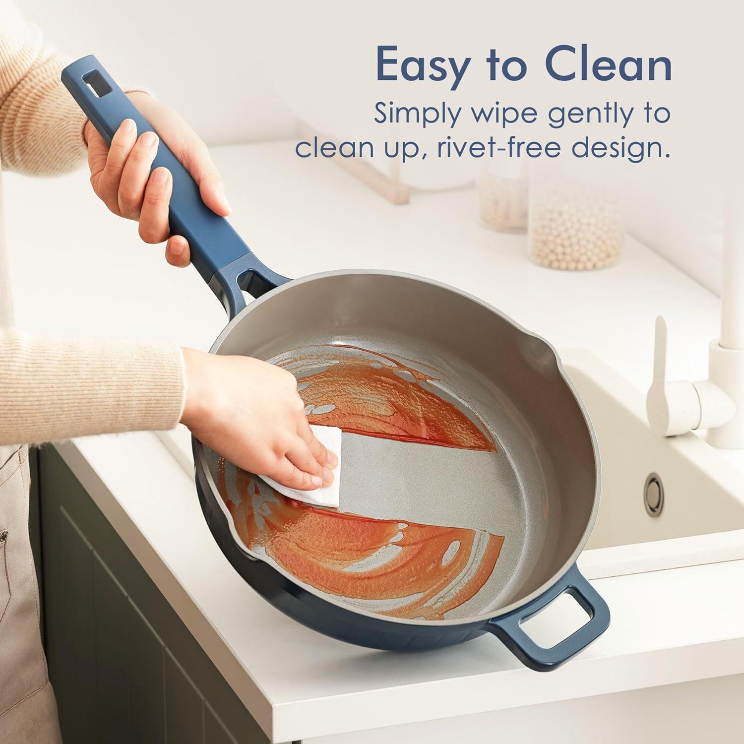 image:imageSENSARTE Ceramic Cookware Set Nontoxic 14 Pcs Nonstick Pots and Pans Set Dishwasher Safe Induction Cookware Healthy Kitchen Cooking Set PFOAPFASPTFE FreeVelvet Blue