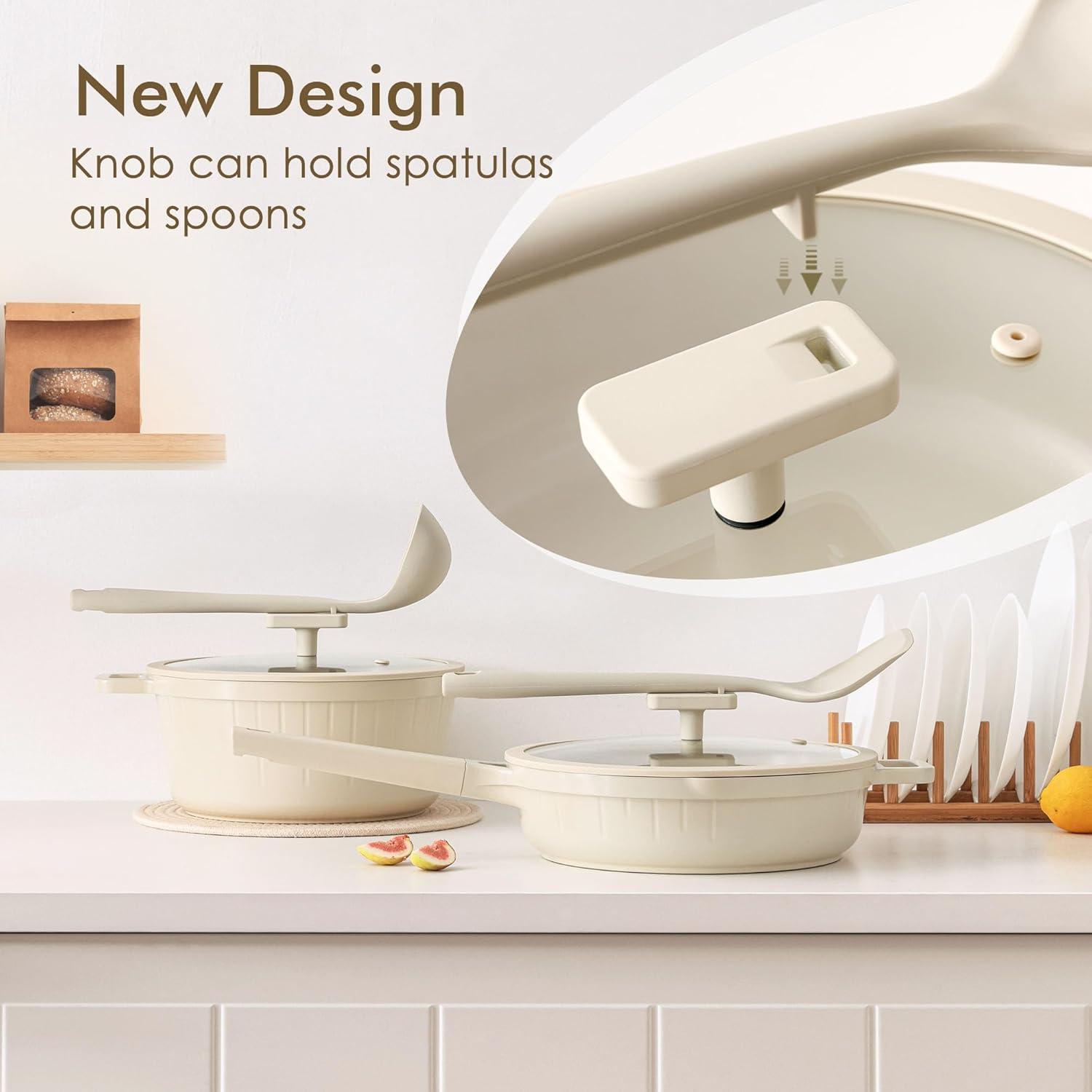 image:imageSENSARTE Ceramic Cookware Set Nontoxic 14 Pcs Nonstick Pots and Pans Set Dishwasher Safe Induction Cookware Healthy Kitchen Cooking Set PFOAPFASPTFE FreeVelvet White