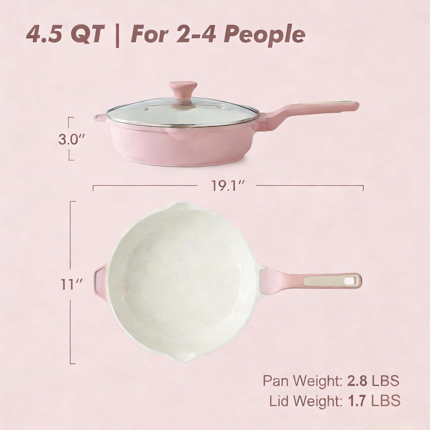 image:imageSENSARTE Nonstick Ceramic Skillet with Lid 12inch5QT Non Toxic Deep Frying Pan Saute Pan with Lid Staycool Handle Healthy Cooking Pot Dishwasher Safe Induction Compatible GreenSakura Pink
