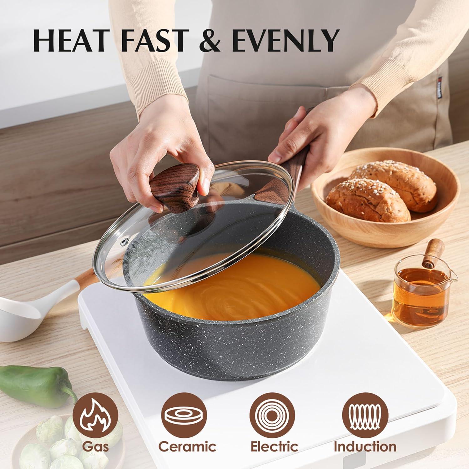 image:imageSENSARTE Nonstick Cookware Set 23Piece Non Stick Pots and Pans Set with Swiss Granite Coating Healthy Kitchen Cooking Set StayCool HandlesGray