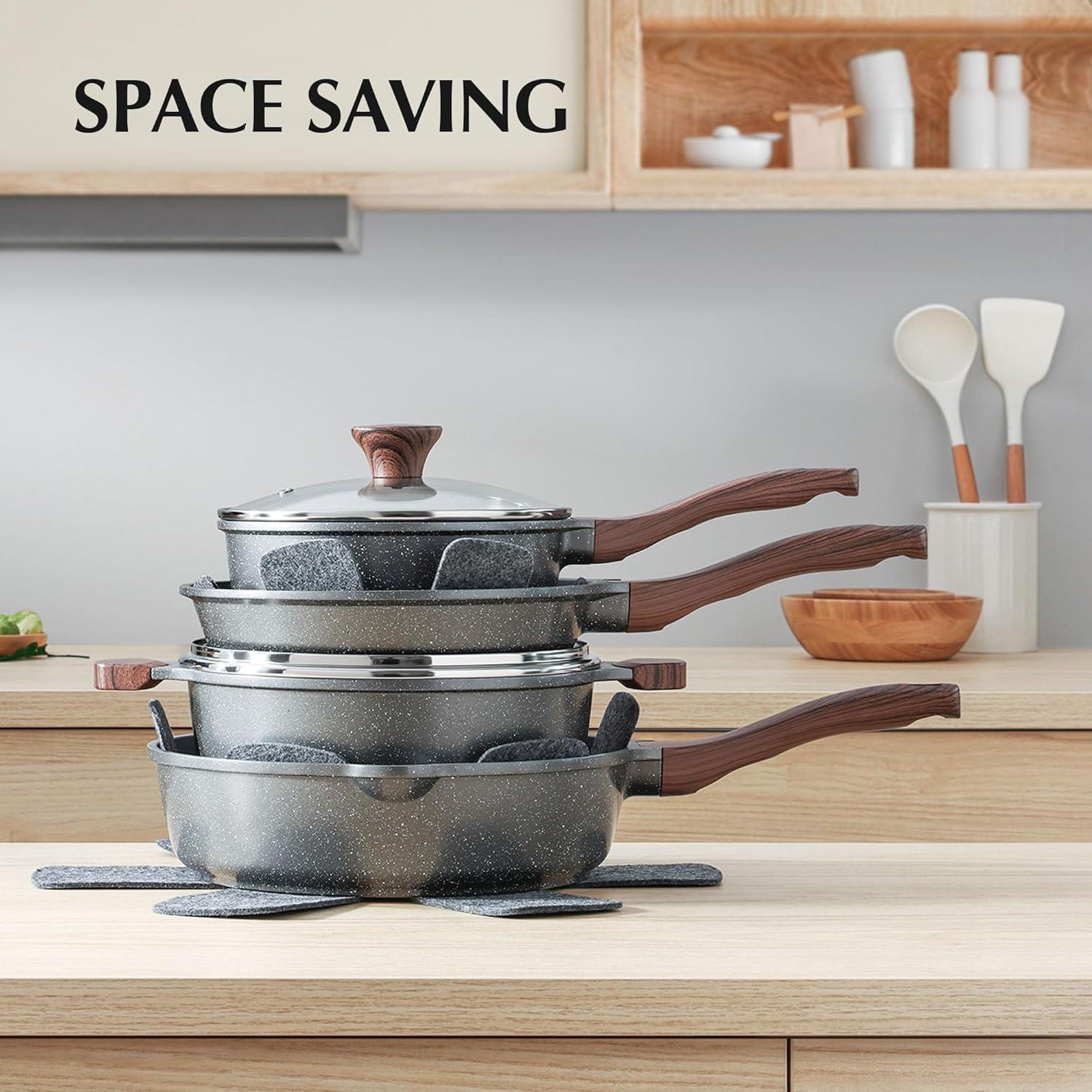 image:imageSENSARTE Nonstick Cookware Set 23Piece Non Stick Pots and Pans Set with Swiss Granite Coating Healthy Kitchen Cooking Set StayCool HandlesGray