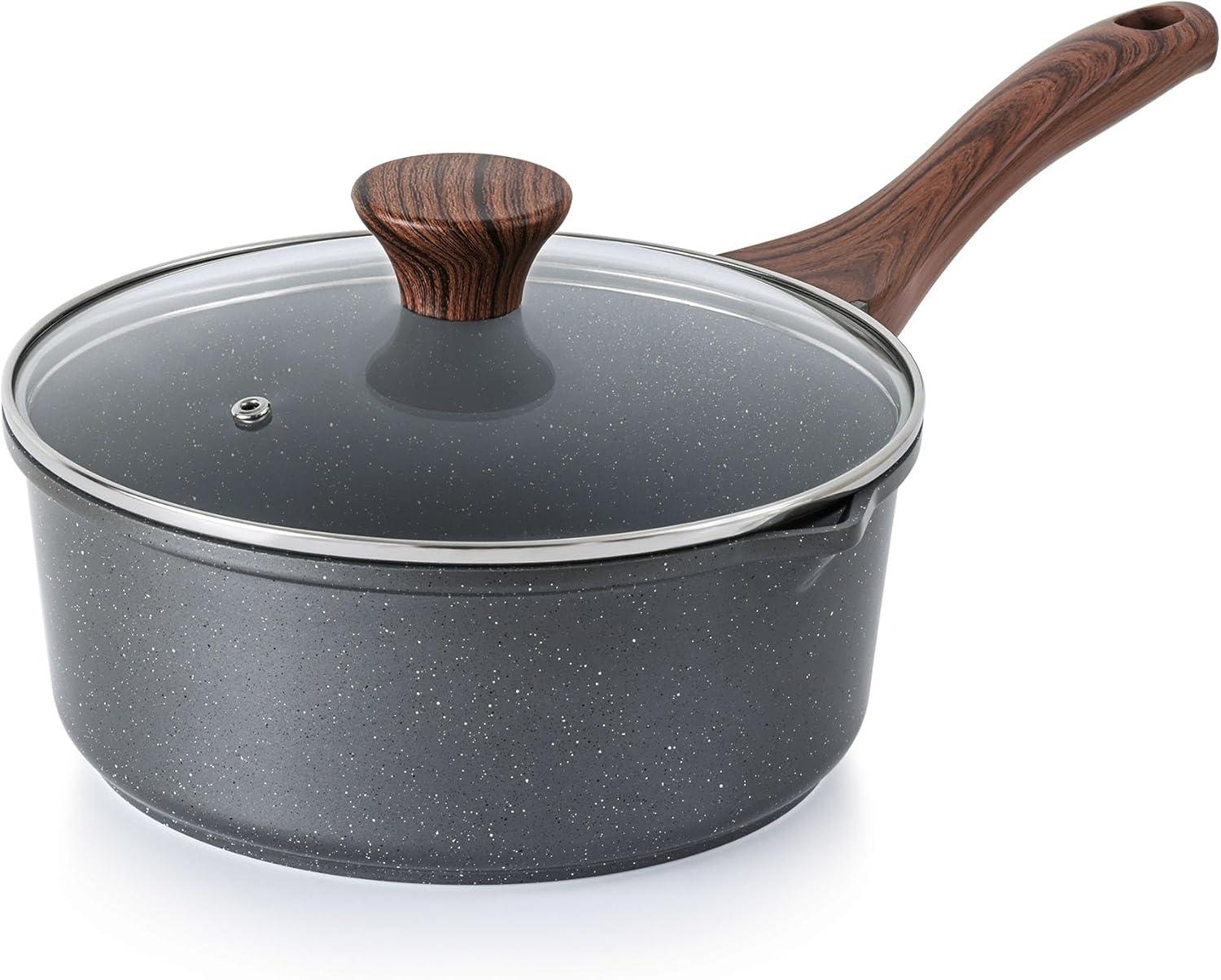 image:imageSENSARTE Nonstick Saucepan with Lid 15 Quarts Small Pot with Swiss Granite Coating Staycool Handle Multipurpose Handy Sauce Pot Small Kitchen Cooking Pot Induction Comptable PFOA FreeGray Granite