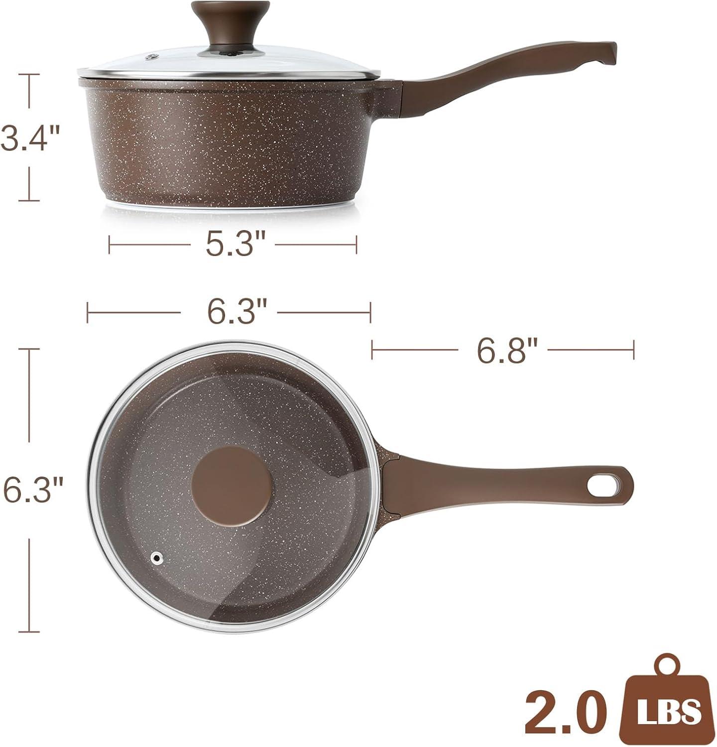 image:imageSENSARTE Nonstick Saucepan with Lid 15 Quarts Small Pot with Swiss Granite Coating Staycool Handle Multipurpose Handy Sauce Pot Small Kitchen Cooking Pot Induction Comptable PFOA FreeToffee Brown