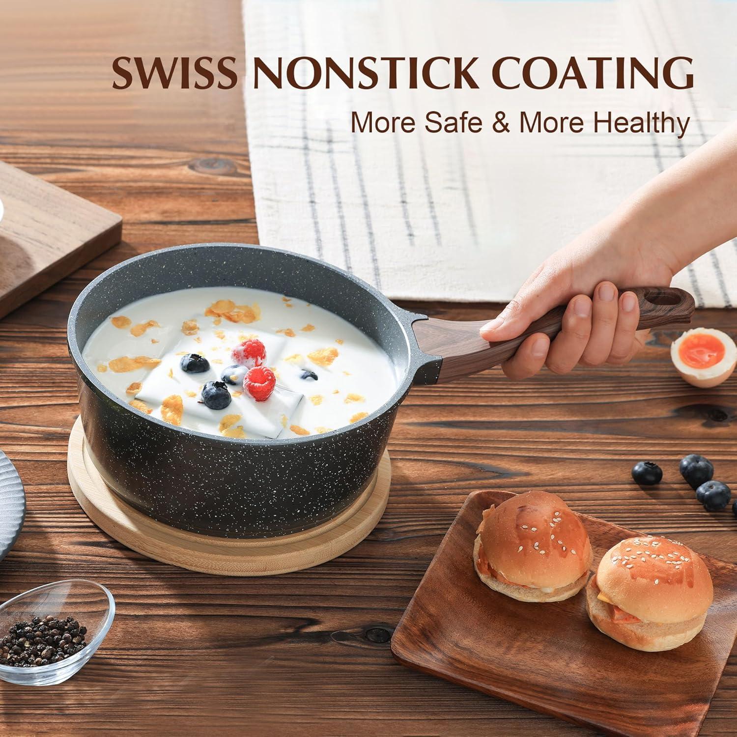 image:imageSENSARTE Nonstick Saucepan with Lid 15 Quarts Small Pot with Swiss Granite Coating Staycool Handle Multipurpose Handy Sauce Pot Small Kitchen Cooking Pot Induction Comptable PFOA FreeGray Granite