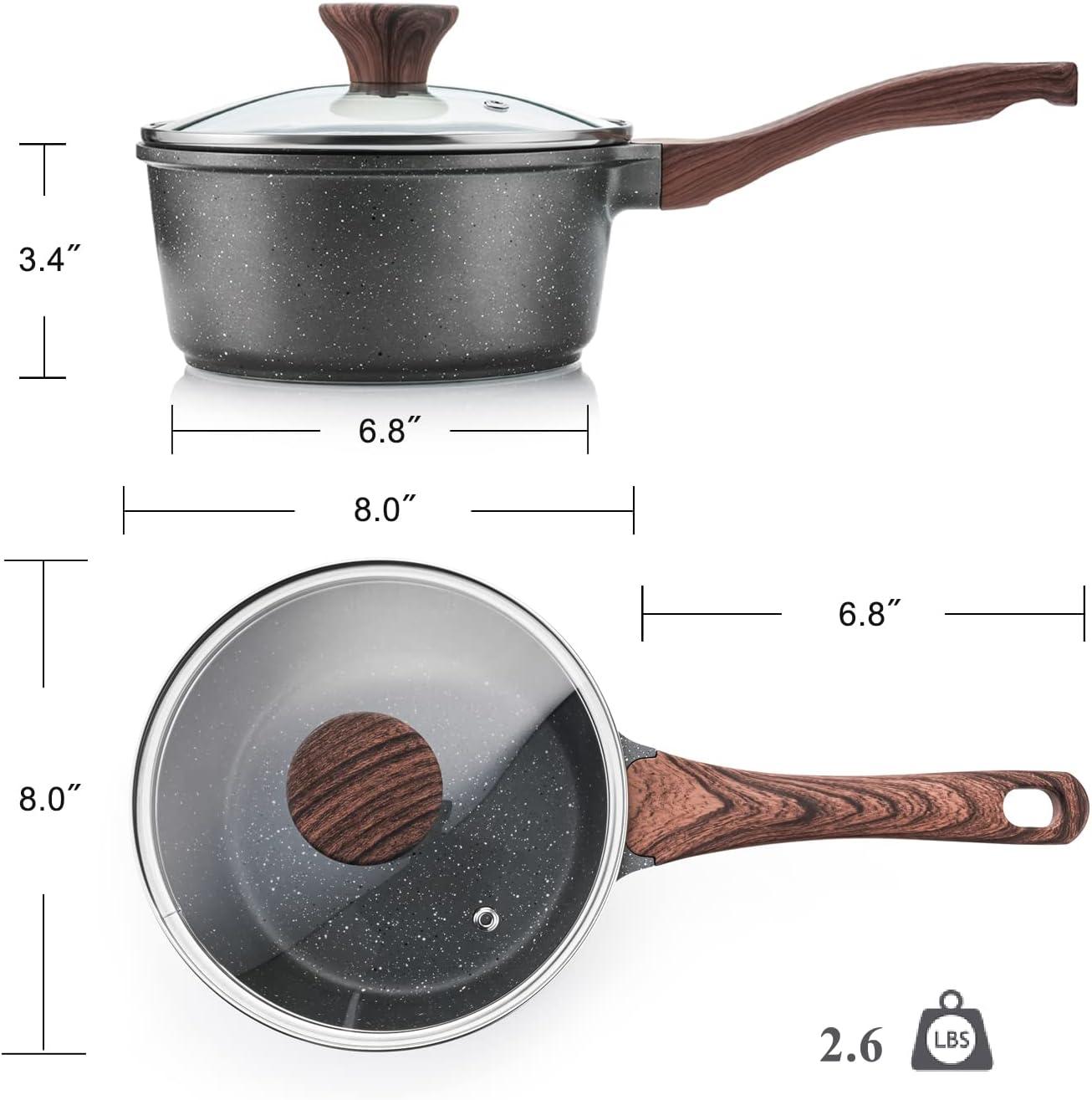 image:imageSENSARTE Nonstick Saucepan with Lid 15 Quarts Small Pot with Swiss Granite Coating Staycool Handle Multipurpose Handy Sauce Pot Small Kitchen Cooking Pot Induction Comptable PFOA FreeGray Granite