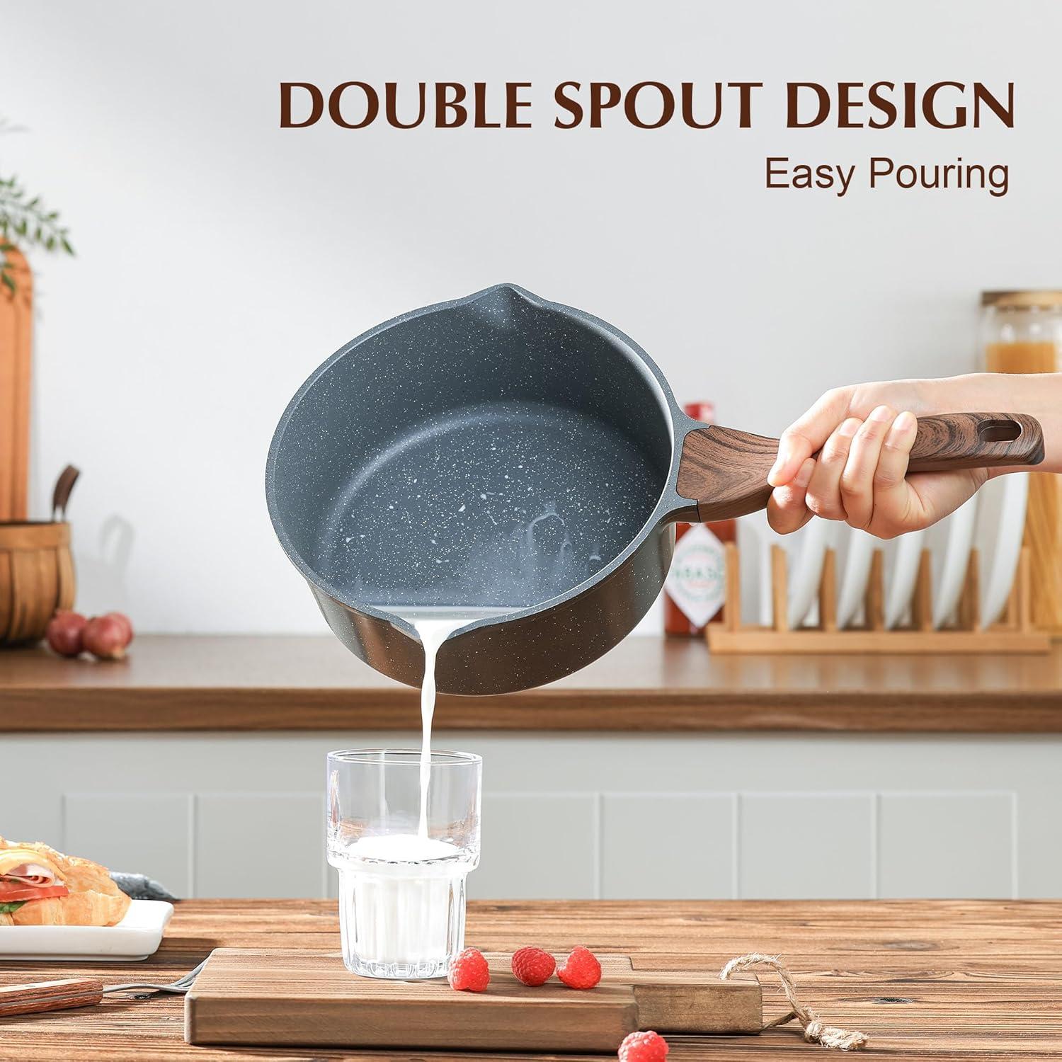 image:imageSENSARTE Nonstick Saucepan with Lid 15 Quarts Small Pot with Swiss Granite Coating Staycool Handle Multipurpose Handy Sauce Pot Small Kitchen Cooking Pot Induction Comptable PFOA FreeGray Granite