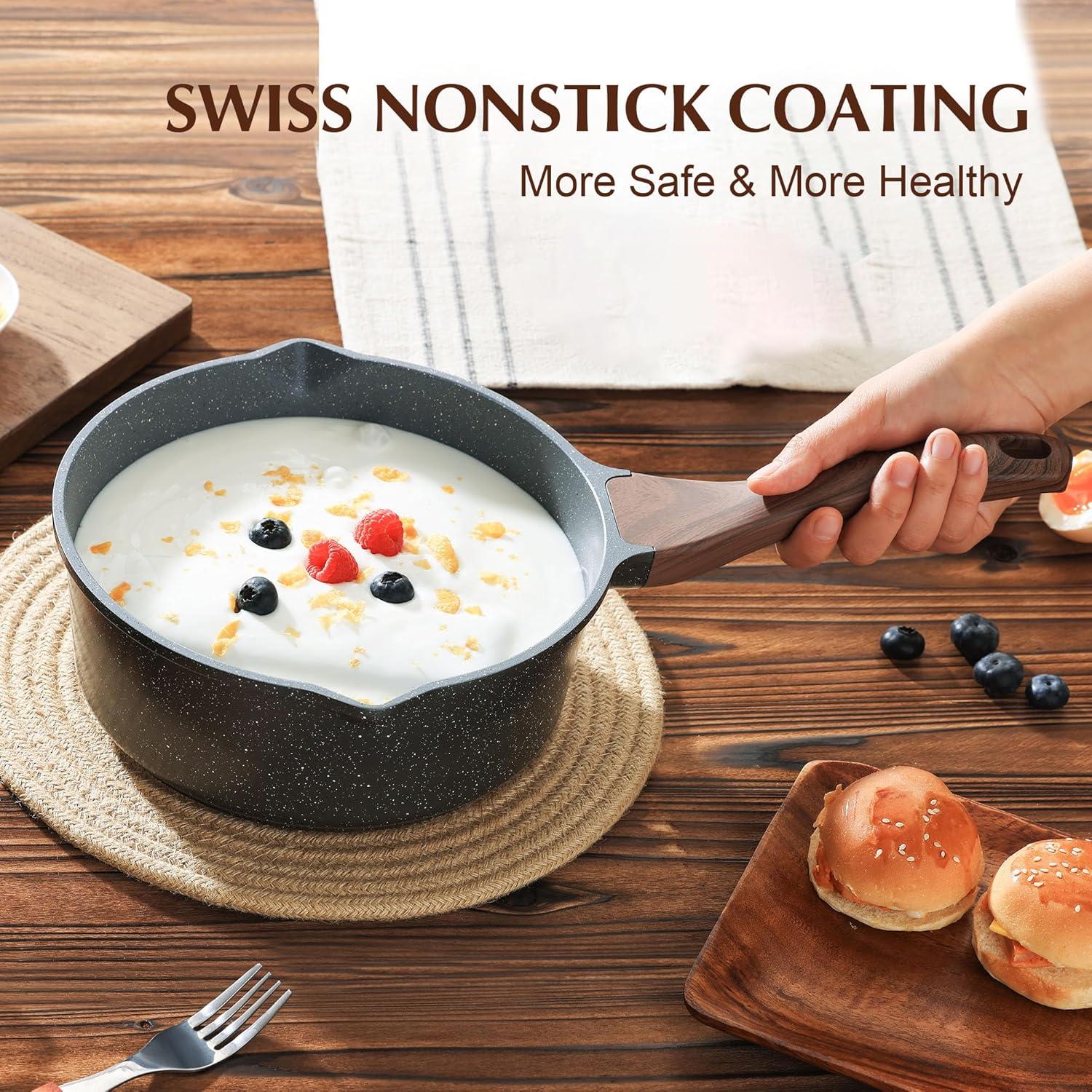 image:imageSENSARTE Nonstick Saucepan with Lid 15 Quarts Small Pot with Swiss Granite Coating Staycool Handle Multipurpose Handy Sauce Pot Small Kitchen Cooking Pot Induction Comptable PFOA FreeGray Granite
