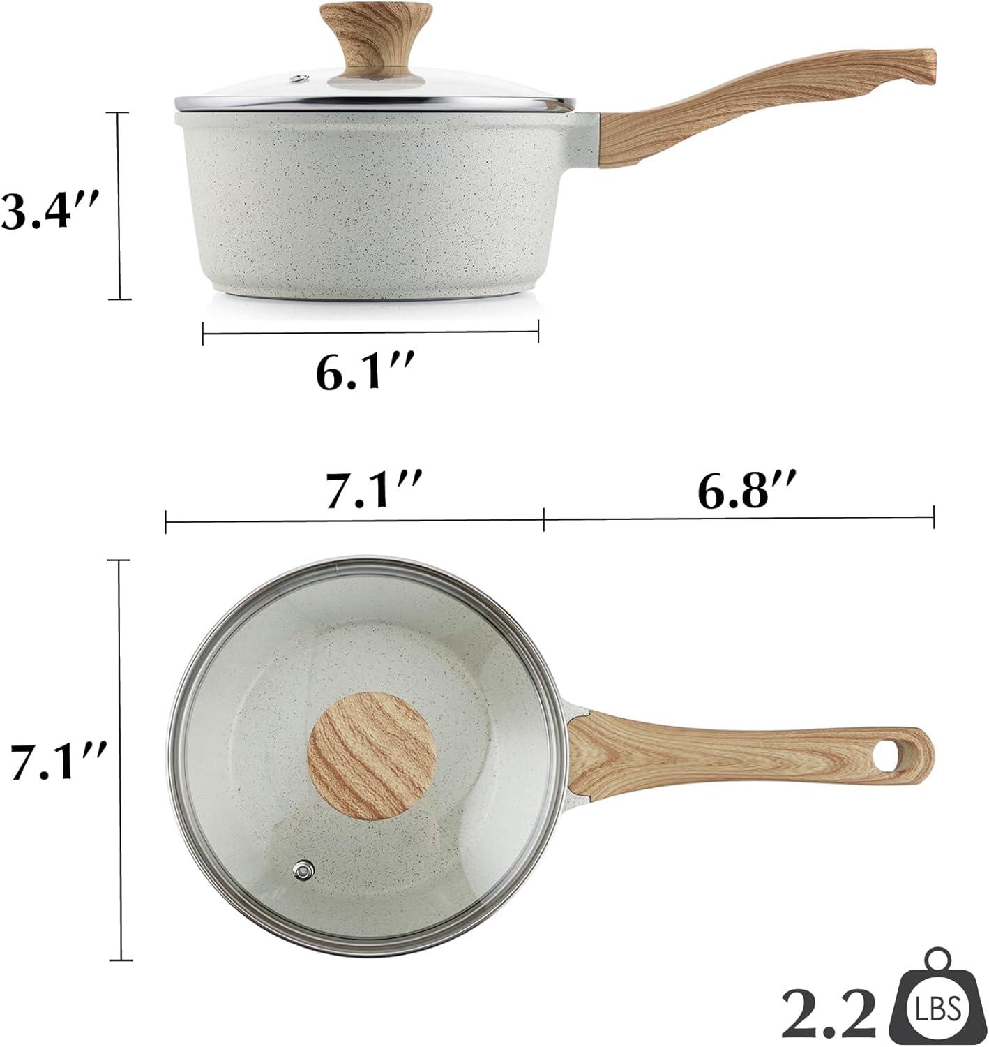 image:imageSENSARTE Nonstick Saucepan with Lid 15 Quarts Small Pot with Swiss Granite Coating Staycool Handle Multipurpose Handy Sauce Pot Small Kitchen Cooking Pot Induction Comptable PFOA FreeWhite Ceramic