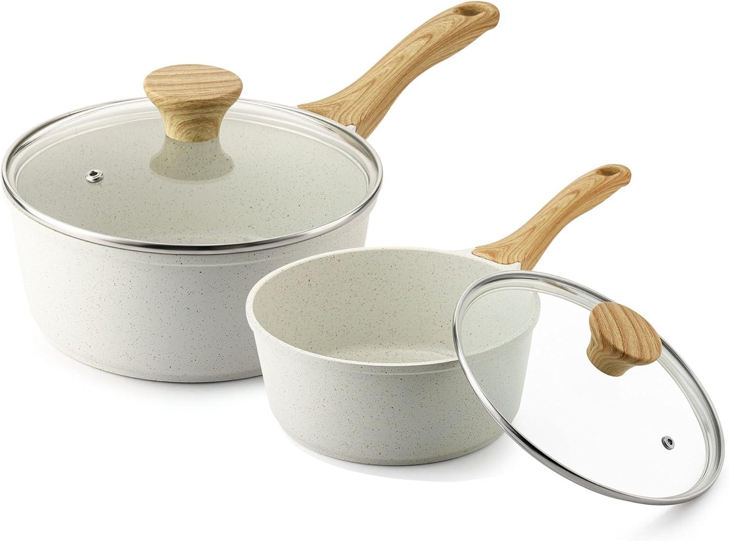 image:imageSENSARTE Nonstick Saucepan with Lid 15 Quarts Small Pot with Swiss Granite Coating Staycool Handle Multipurpose Handy Sauce Pot Small Kitchen Cooking Pot Induction Comptable PFOA FreeWhite Ceramic