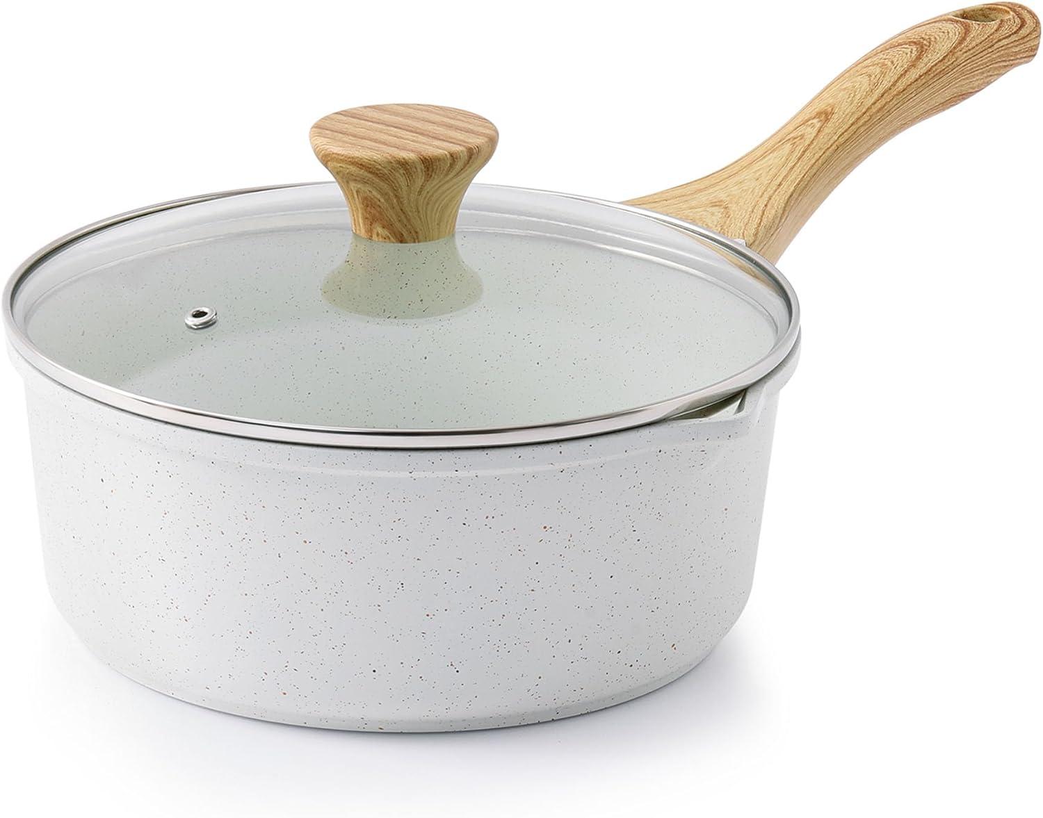 image:imageSENSARTE Nonstick Saucepan with Lid 15 Quarts Small Pot with Swiss Granite Coating Staycool Handle Multipurpose Handy Sauce Pot Small Kitchen Cooking Pot Induction Comptable PFOA FreeWhite Ceramic