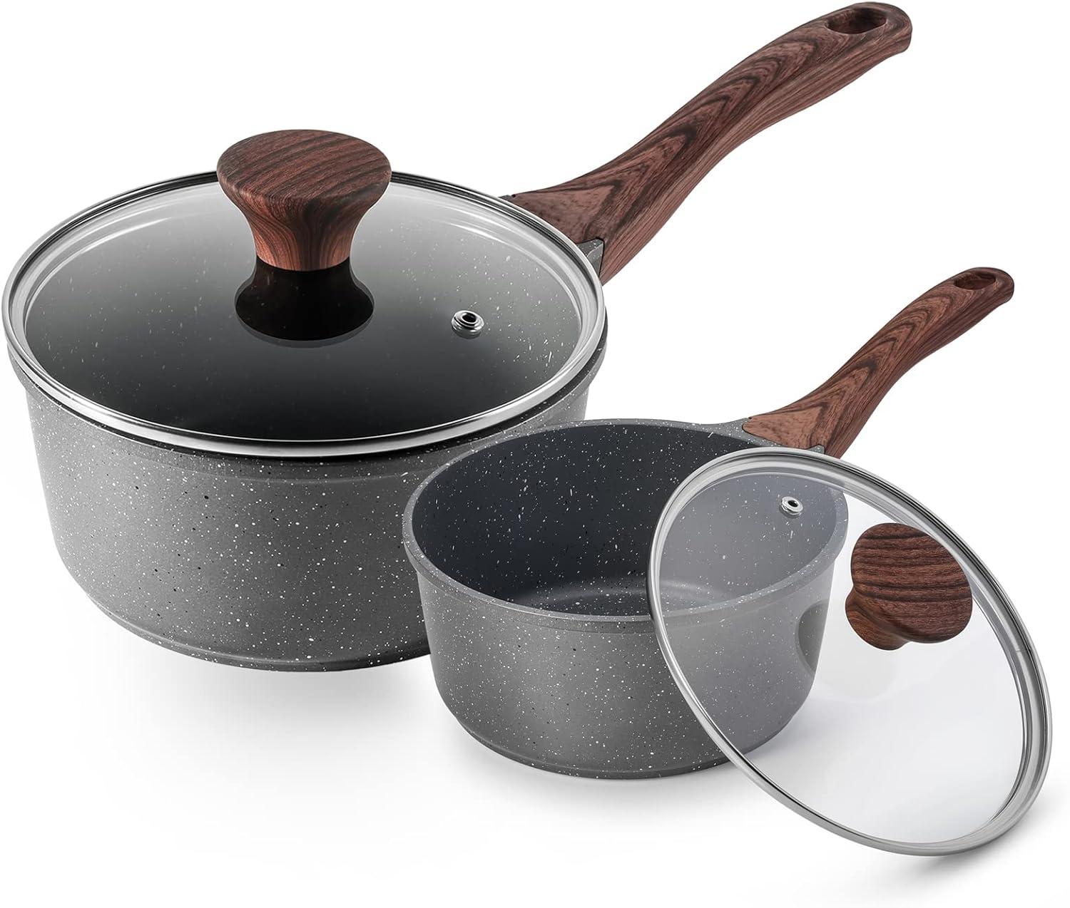 image:imageSENSARTE Nonstick Saucepan with Lid 15 Quarts Small Pot with Swiss Granite Coating Staycool Handle Multipurpose Handy Sauce Pot Small Kitchen Cooking Pot Induction Comptable PFOA FreeGray Granite