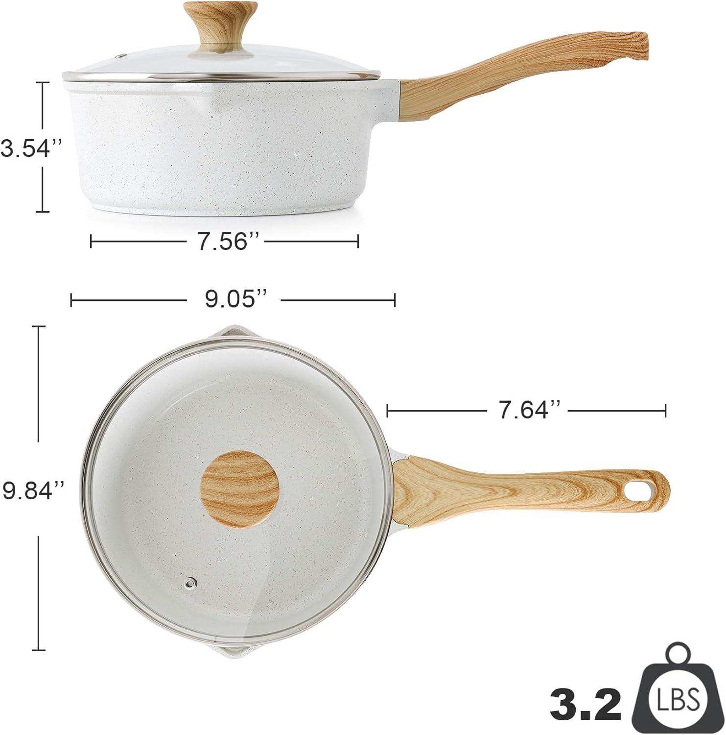 image:imageSENSARTE Nonstick Saucepan with Lid 15 Quarts Small Pot with Swiss Granite Coating Staycool Handle Multipurpose Handy Sauce Pot Small Kitchen Cooking Pot Induction Comptable PFOA FreeWhite Ceramic