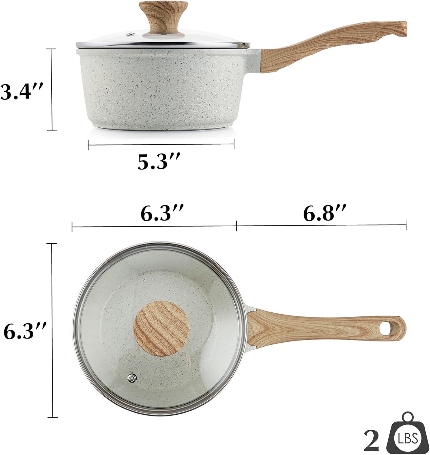 image:imageSENSARTE Nonstick Saucepan with Lid 15 Quarts Small Pot with Swiss Granite Coating Staycool Handle Multipurpose Handy Sauce Pot Small Kitchen Cooking Pot Induction Comptable PFOA FreeWhite Ceramic