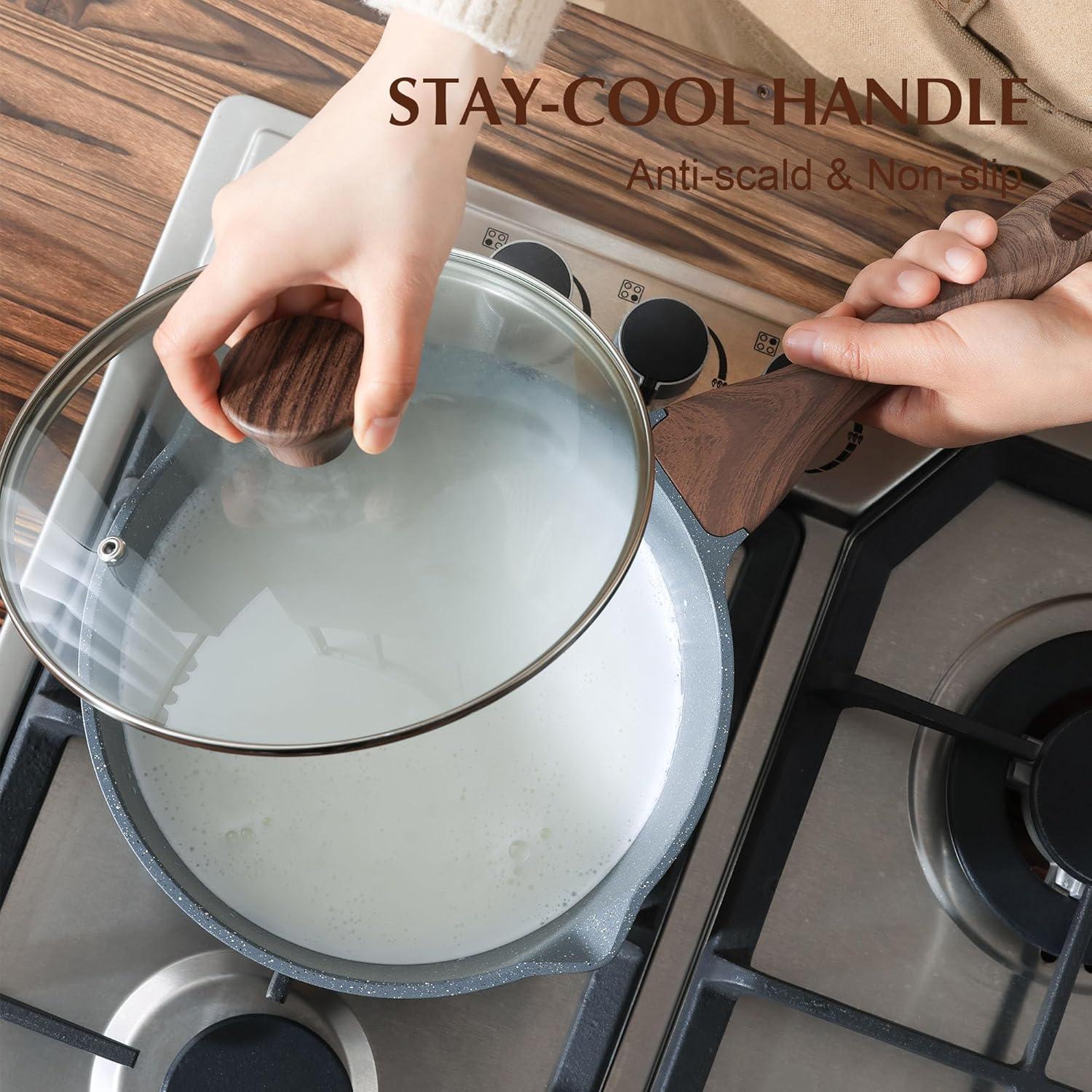 image:imageSENSARTE Nonstick Saucepan with Lid 15 Quarts Small Pot with Swiss Granite Coating Staycool Handle Multipurpose Handy Sauce Pot Small Kitchen Cooking Pot Induction Comptable PFOA FreeGray Granite