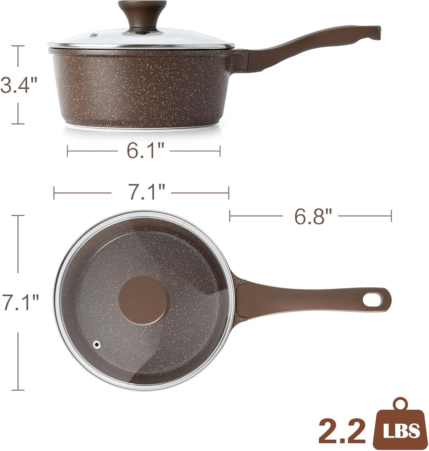 image:imageSENSARTE Nonstick Saucepan with Lid 15 Quarts Small Pot with Swiss Granite Coating Staycool Handle Multipurpose Handy Sauce Pot Small Kitchen Cooking Pot Induction Comptable PFOA FreeToffee Brown