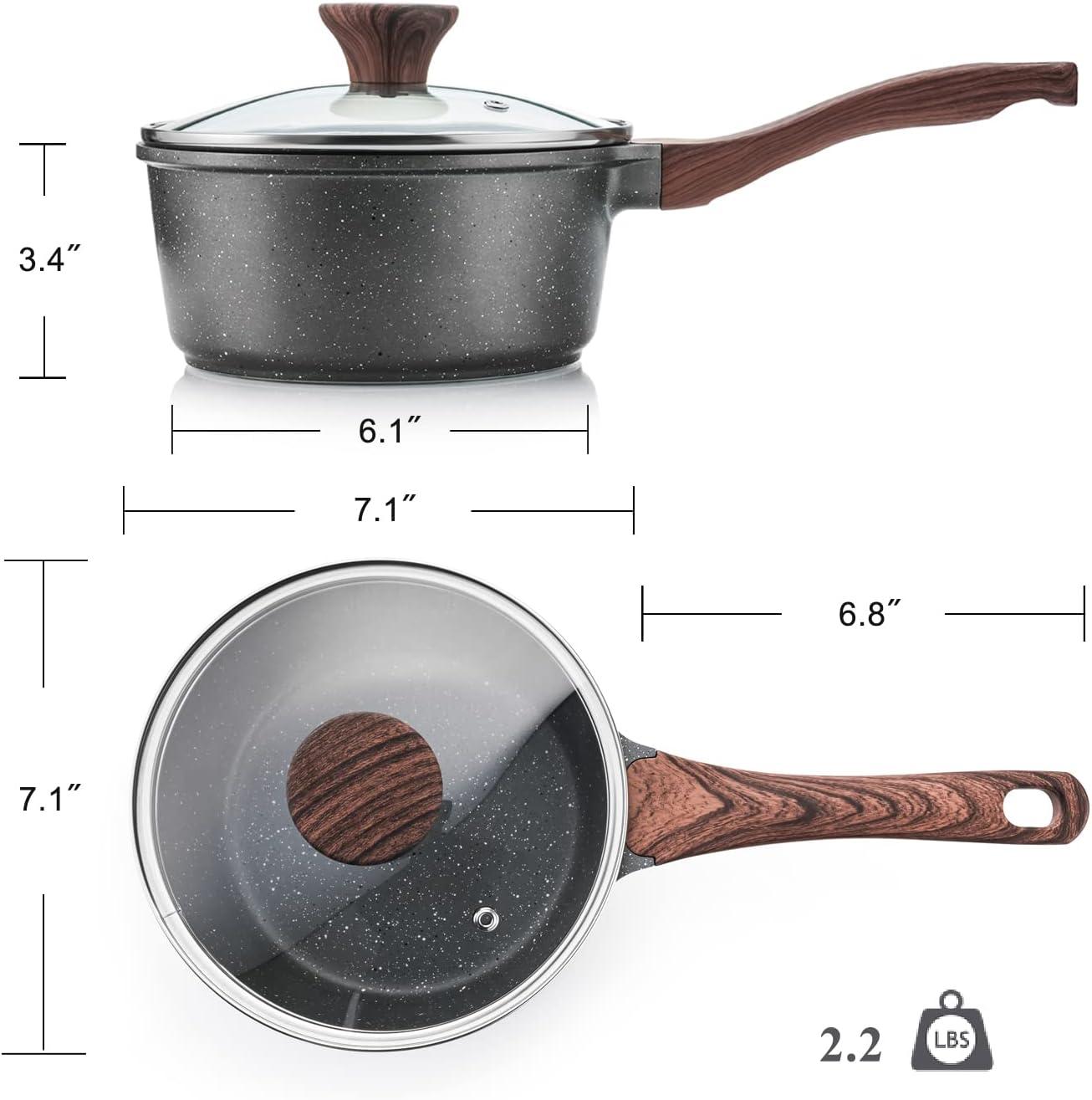 image:imageSENSARTE Nonstick Saucepan with Lid 15 Quarts Small Pot with Swiss Granite Coating Staycool Handle Multipurpose Handy Sauce Pot Small Kitchen Cooking Pot Induction Comptable PFOA FreeGray Granite