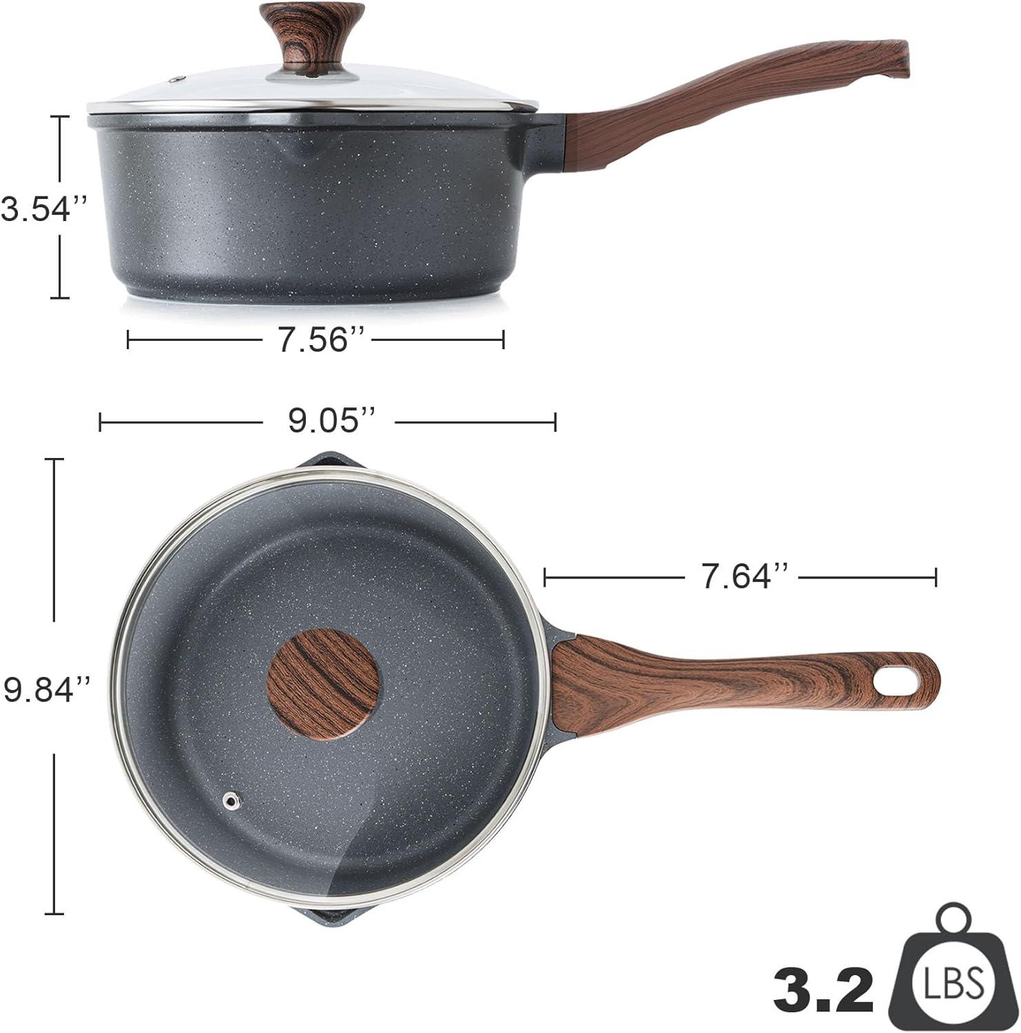 image:imageSENSARTE Nonstick Saucepan with Lid 15 Quarts Small Pot with Swiss Granite Coating Staycool Handle Multipurpose Handy Sauce Pot Small Kitchen Cooking Pot Induction Comptable PFOA FreeGray Granite