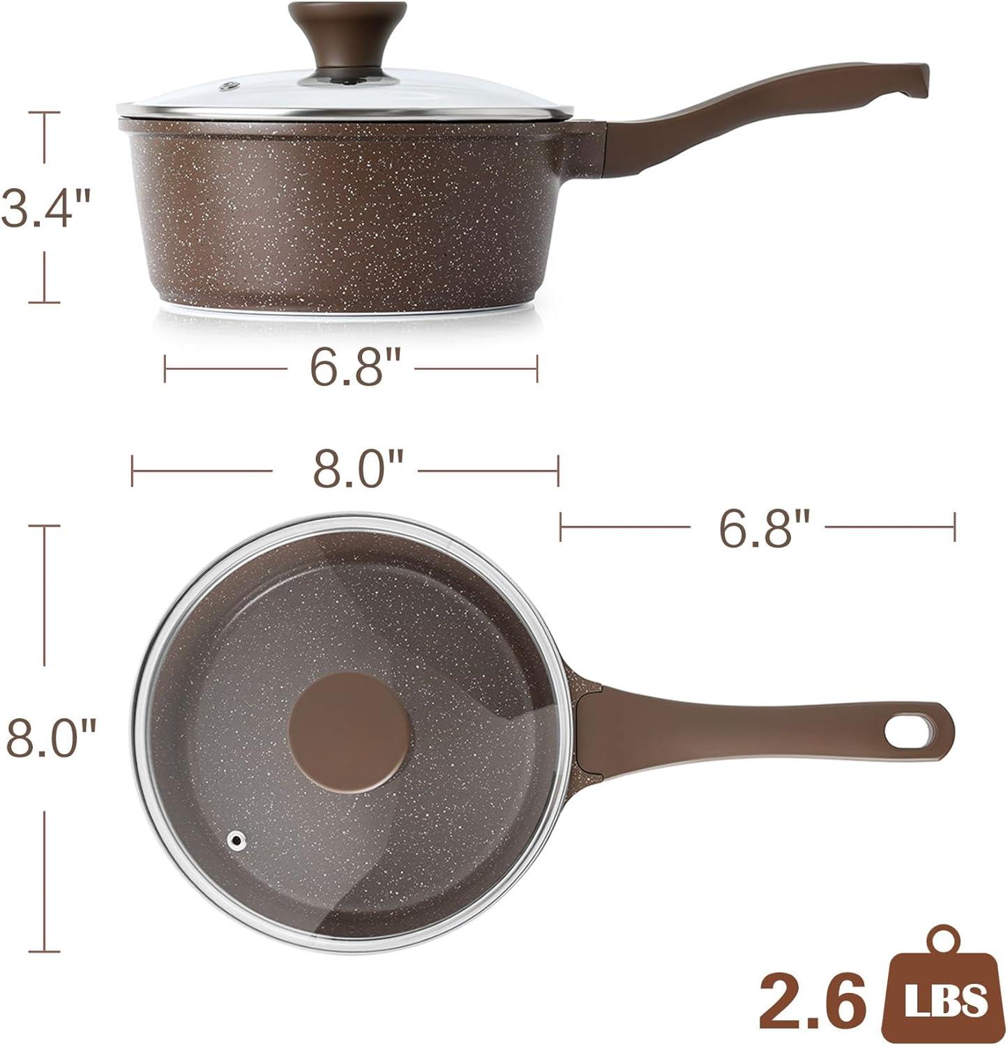 image:imageSENSARTE Nonstick Saucepan with Lid 15 Quarts Small Pot with Swiss Granite Coating Staycool Handle Multipurpose Handy Sauce Pot Small Kitchen Cooking Pot Induction Comptable PFOA FreeToffee Brown