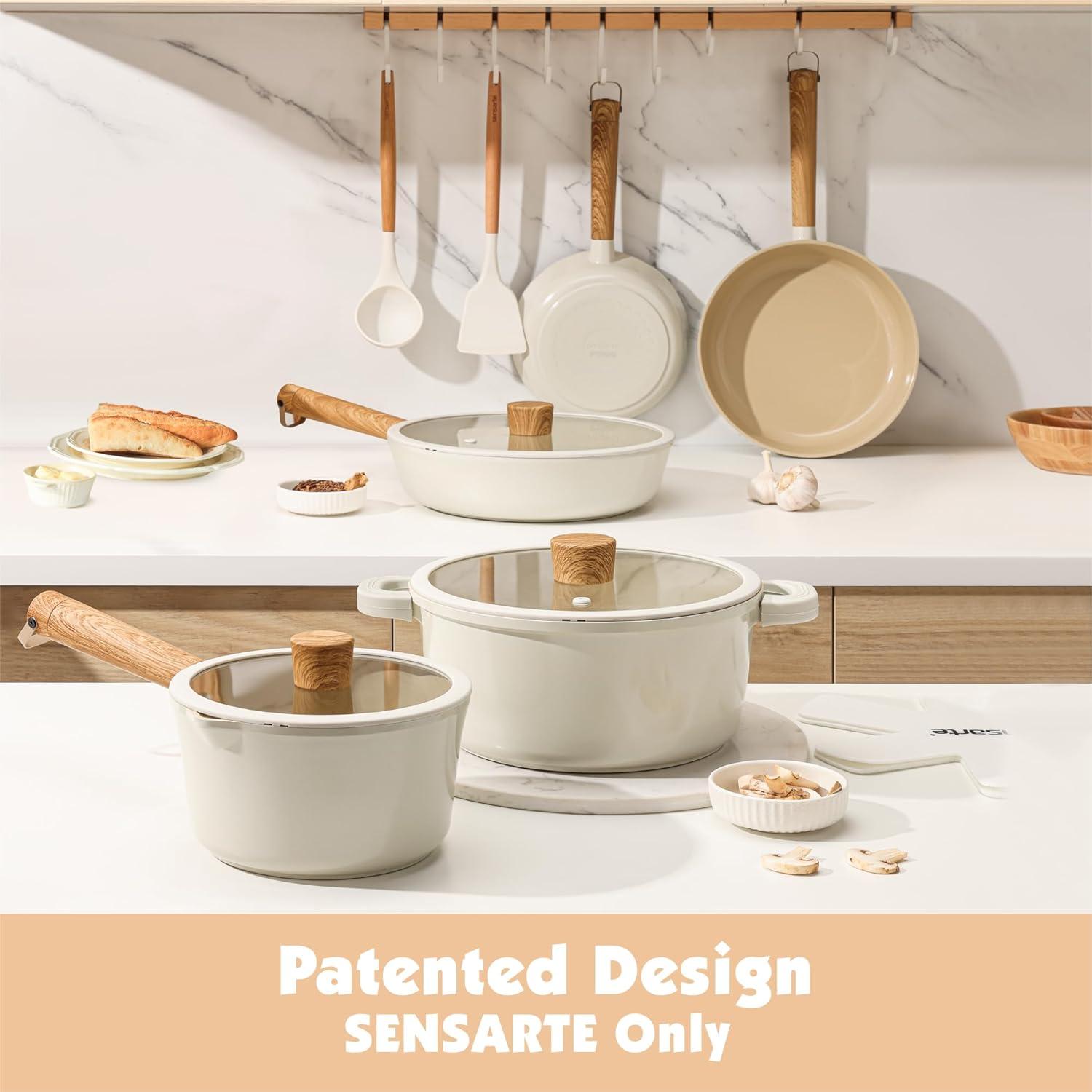 image:imageSENSARTE PASCA Ceramic Nonstick Pots and Pans Set 14pcs Healthy Cookware Set Nontoxic Induction Kitchen Cooking Set Dishwasher amp Oven Safe PFASPTFEPFOA Free