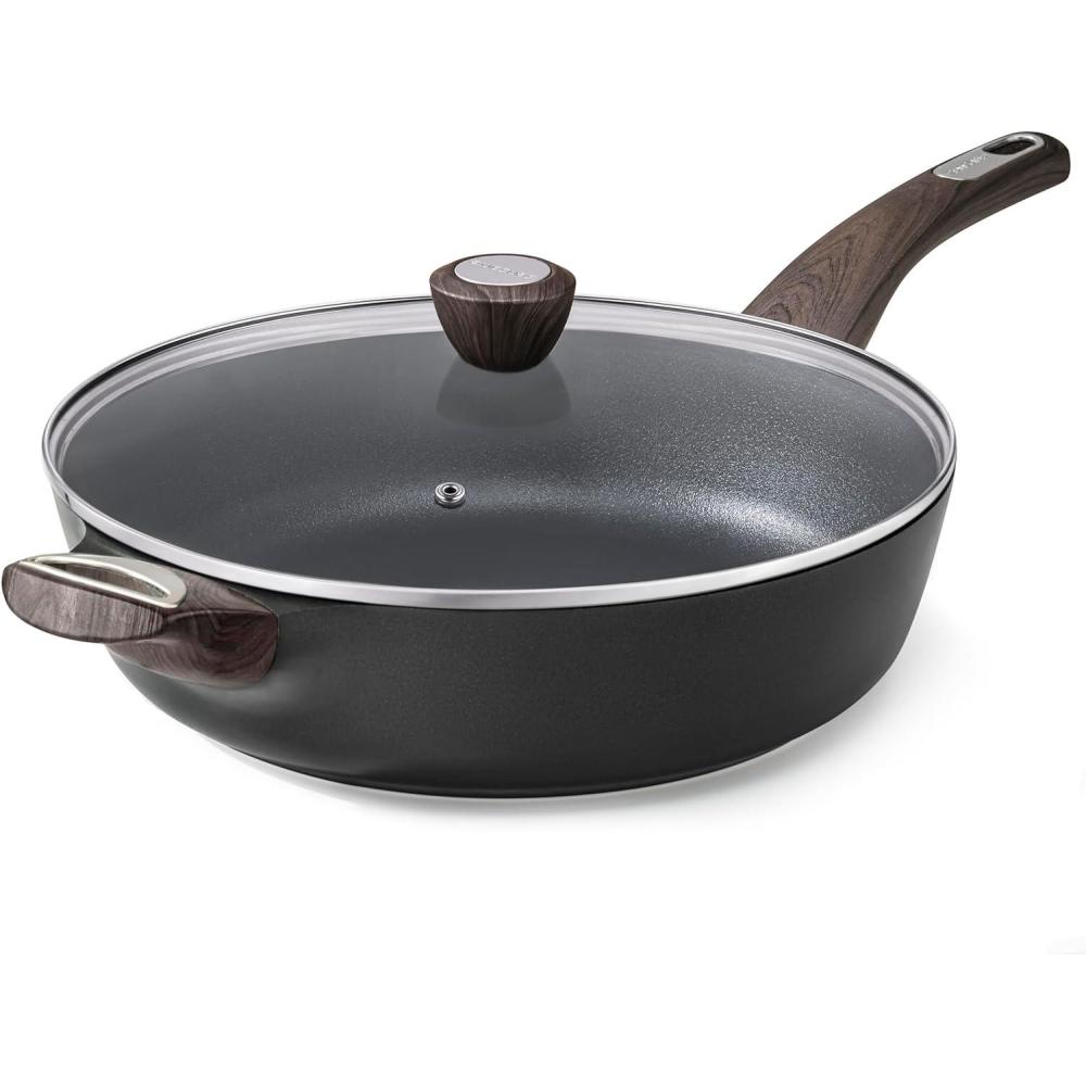image:imageSENSARTE Ceramic Nonstick Frying Pan Skillet with Lid 133 Inch Large Deep Frying Pan 6 QT Saute Pan Induction Pan Healthy Non Toxic Cooking Pan with Helper Handle PFOA PFAS PTFE FreeClassic Black