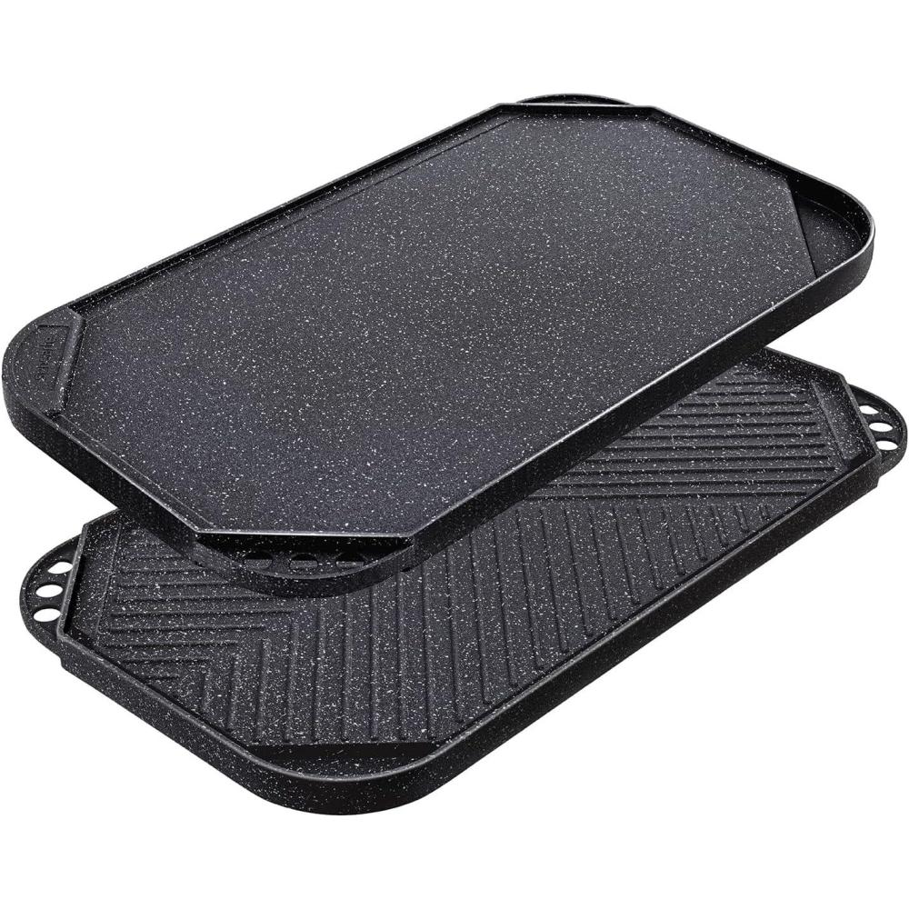image:imageSENSARTE Nonstick Grill Pan for Stove Tops Versatile Griddle with Pour Spouts Square Big Cooking Surface Durable Skillet Indoor amp Outdoor Grilling PFOA Free 95 InchBlack