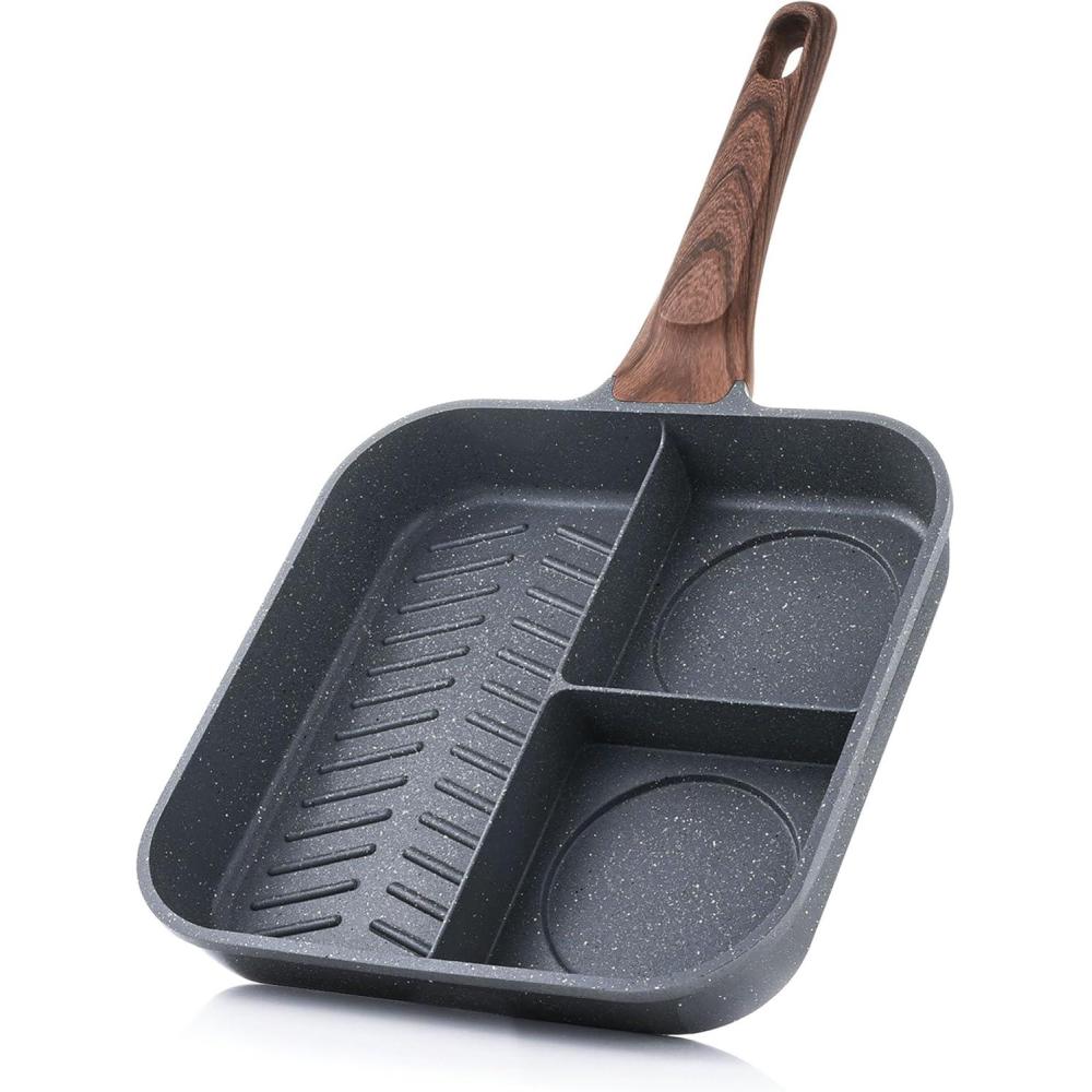 image:imageSENSARTE Nonstick Grill Pan for Stove Tops Versatile Griddle with Pour Spouts Square Big Cooking Surface Durable Skillet Indoor amp Outdoor Grilling PFOA Free 95 InchGray Granite3 Section