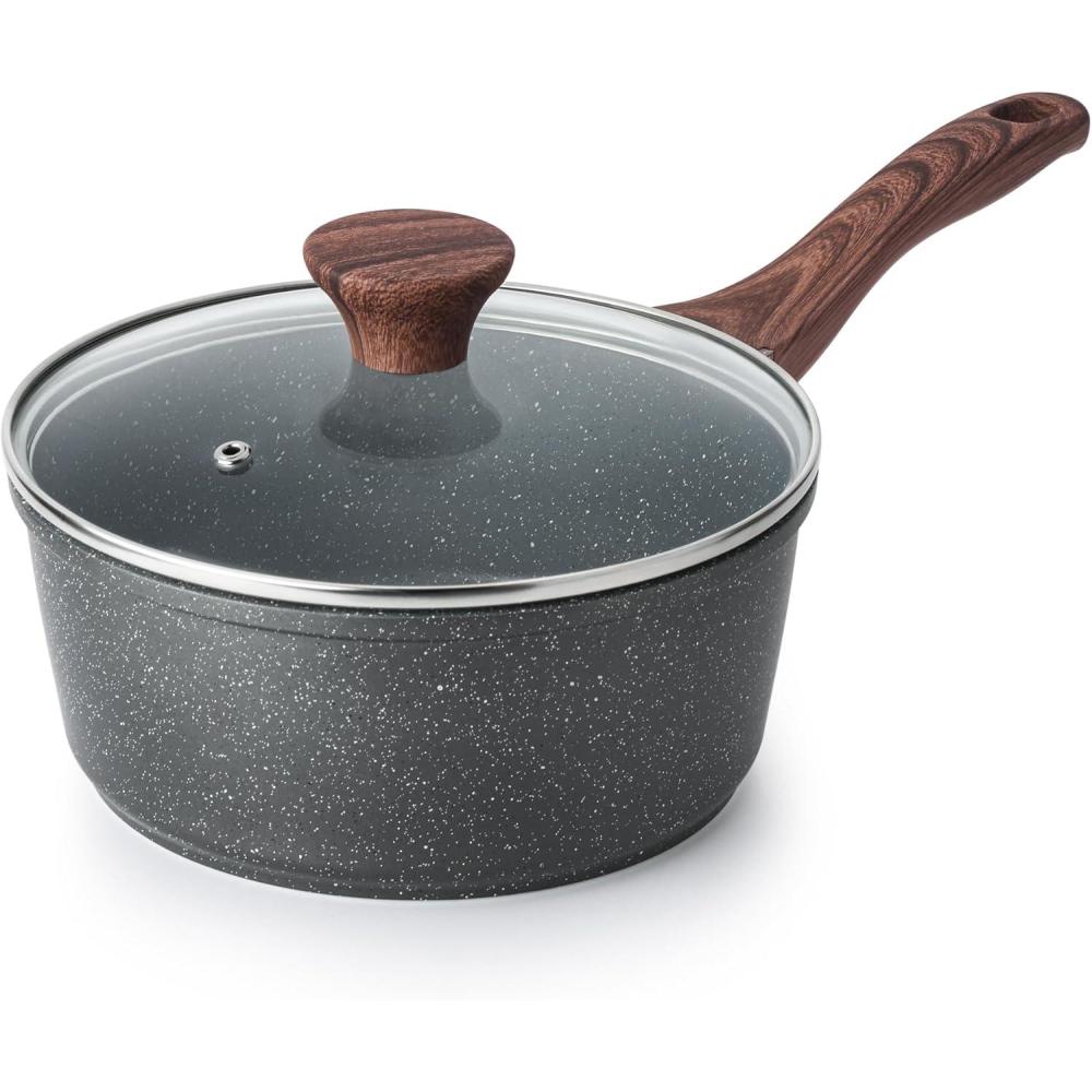 image:imageSENSARTE Nonstick Saucepan with Lid 15 Quarts Small Pot with Swiss Granite Coating Staycool Handle Multipurpose Handy Sauce Pot Small Kitchen Cooking Pot Induction Comptable PFOA FreeGray Granite