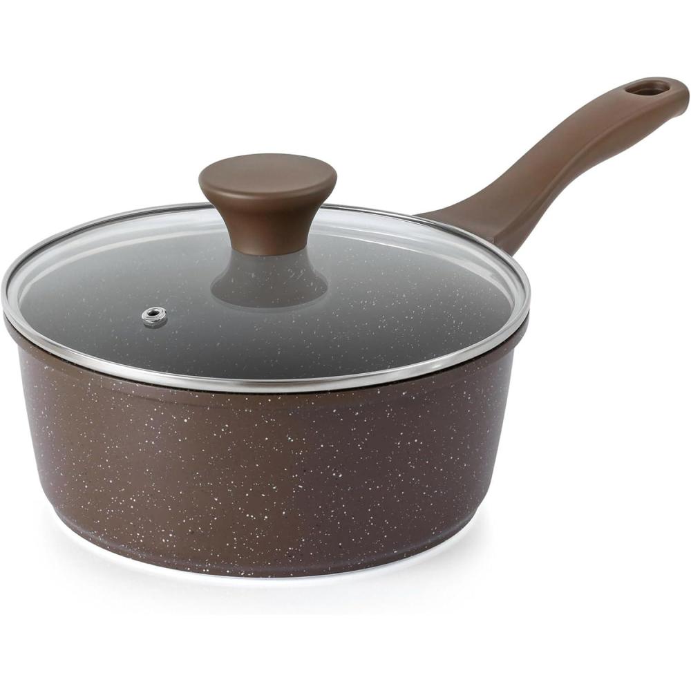 image:imageSENSARTE Nonstick Saucepan with Lid 15 Quarts Small Pot with Swiss Granite Coating Staycool Handle Multipurpose Handy Sauce Pot Small Kitchen Cooking Pot Induction Comptable PFOA FreeToffee Brown