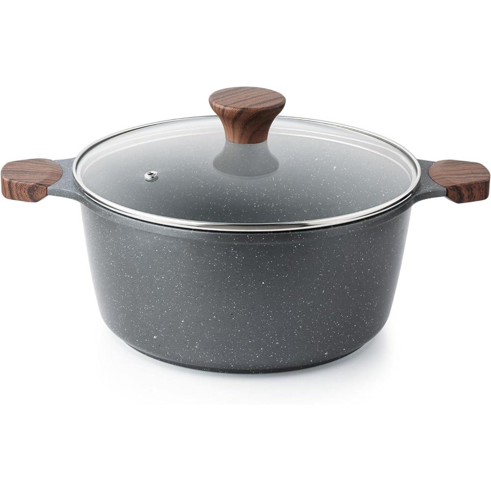 image:imageSENSARTE Nonstick Stock Pot with Lid 45 Quart Induction Cooking Pot with Tempered Glass Lid Stew Pot with Swiss Nonstick Granite Coating PFOA PFOS APEO Free GrayGray