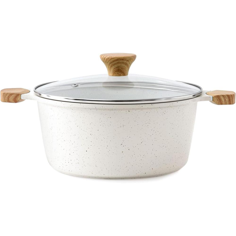 image:imageSENSARTE Nonstick Stock Pot with Lid 45 Quart Induction Cooking Pot with Tempered Glass Lid Stew Pot with Swiss Nonstick Granite Coating PFOA PFOS APEO Free GrayWhite