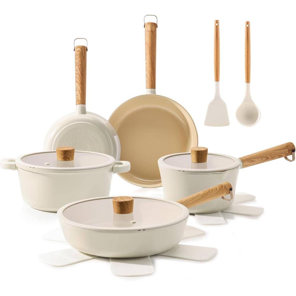 image:imageSENSARTE PASCA Ceramic Nonstick Pots and Pans Set 14pcs Healthy Cookware Set Nontoxic Induction Kitchen Cooking Set Dishwasher amp Oven Safe PFASPTFEPFOA Free