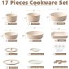 SENSARTE 17 Piece Ceramic Pots and Pans Set, Nonstick Detachable Handle Cookware, Induction Kitchen Cookware Set with Removable Handle, Dishwasher ＆ Oven Safe (Almond Beige)(Almond Beige)