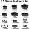 SENSARTE 17 Piece Ceramic Pots and Pans Set, Nonstick Detachable Handle Cookware, Induction Kitchen Cookware Set with Removable Handle, Dishwasher ＆ Oven Safe (Almond Beige)(Black)