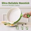 SENSARTE 17 Piece Ceramic Pots and Pans Set, Nonstick Detachable Handle Cookware, Induction Kitchen Cookware Set with Removable Handle, Dishwasher ＆ Oven Safe (Almond Beige)(Green)