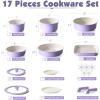 SENSARTE 17 Piece Ceramic Pots and Pans Set, Nonstick Detachable Handle Cookware, Induction Kitchen Cookware Set with Removable Handle, Dishwasher ＆ Oven Safe (Almond Beige)(Purple)