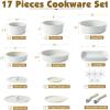 SENSARTE 17 Piece Ceramic Pots and Pans Set, Nonstick Detachable Handle Cookware, Induction Kitchen Cookware Set with Removable Handle, Dishwasher ＆ Oven Safe (Almond Beige)(White)