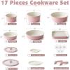 SENSARTE 17 Piece Ceramic Pots and Pans Set, Nonstick Detachable Handle Cookware, Induction Kitchen Cookware Set with Removable Handle, Dishwasher ＆ Oven Safe (Almond Beige)(Pink)