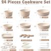 SENSARTE 24 Piece Pots and Pans Set, Nonstick Detachable Handle Cookware, Induction Kitchen Cookware Set with Removable Handle, Healthy Non Stick for RV, Dishwasher＆Oven Safe (Black)(Almond Beige)