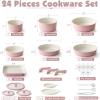 SENSARTE 24 Piece Pots and Pans Set, Nonstick Detachable Handle Cookware, Induction Kitchen Cookware Set with Removable Handle, Healthy Non Stick for RV, Dishwasher＆Oven Safe (Black)(Pink)
