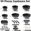 SENSARTE 24 Piece Pots and Pans Set, Nonstick Detachable Handle Cookware, Induction Kitchen Cookware Set with Removable Handle, Healthy Non Stick for RV, Dishwasher＆Oven Safe (Black)(Black)