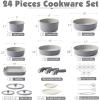 SENSARTE 24 Piece Pots and Pans Set, Nonstick Detachable Handle Cookware, Induction Kitchen Cookware Set with Removable Handle, Healthy Non Stick for RV, Dishwasher＆Oven Safe (Black)(Gray)