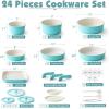 SENSARTE 24 Piece Pots and Pans Set, Nonstick Detachable Handle Cookware, Induction Kitchen Cookware Set with Removable Handle, Healthy Non Stick for RV, Dishwasher＆Oven Safe (Black)(Turquoise)