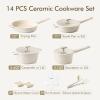SENSARTE Ceramic Cookware Set Non-toxic 14 Pcs, Nonstick Pots and Pans Set, Dishwasher Safe Induction Cookware, Healthy Kitchen Cooking Set, PFOA/PFAS/PTFE Free(Velvet White)