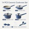 SENSARTE Ceramic Cookware Set Non-toxic 14 Pcs, Nonstick Pots and Pans Set, Dishwasher Safe Induction Cookware, Healthy Kitchen Cooking Set, PFOA/PFAS/PTFE Free(Velvet Blue)