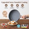 SENSARTE Nonstick Cookware Set 23-Piece, Non Stick Pots and Pans Set with Swiss Granite Coating, Healthy Kitchen Cooking Set, Stay-Cool Handles(Gray)