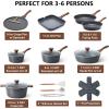 SENSARTE Nonstick Cookware Set 23-Piece, Non Stick Pots and Pans Set with Swiss Granite Coating, Healthy Kitchen Cooking Set, Stay-Cool Handles(Gray)