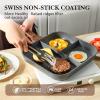 SENSARTE Nonstick Grill Pan for Stove Tops, Versatile Griddle with Pour Spouts, Square Big Cooking Surface, Durable Skillet Indoor & Outdoor Grilling. PFOA Free, 9.5 Inch(Gray Granite-3 Section)